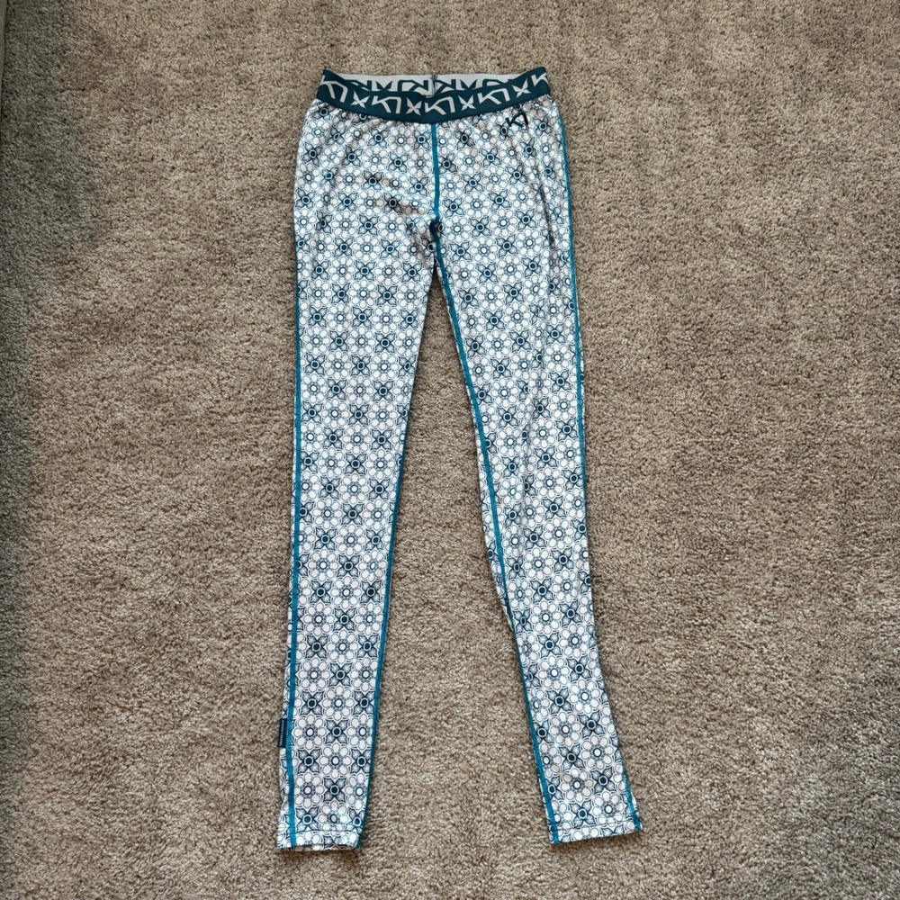 Kari Traa‎ Women's Small Leggings Teal White Geometric Floral